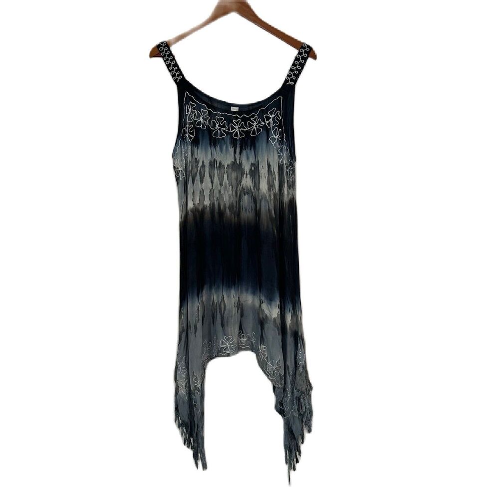 India Boutique Sundress Women One Size Blue Tie Dye Embroidery Handkerchief NWT